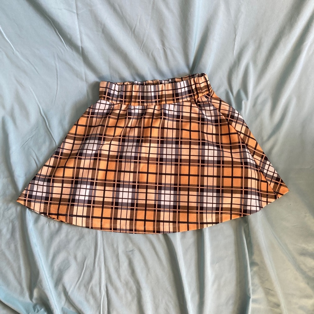Plaid Print Flare Yellow Skirt Shein XS
